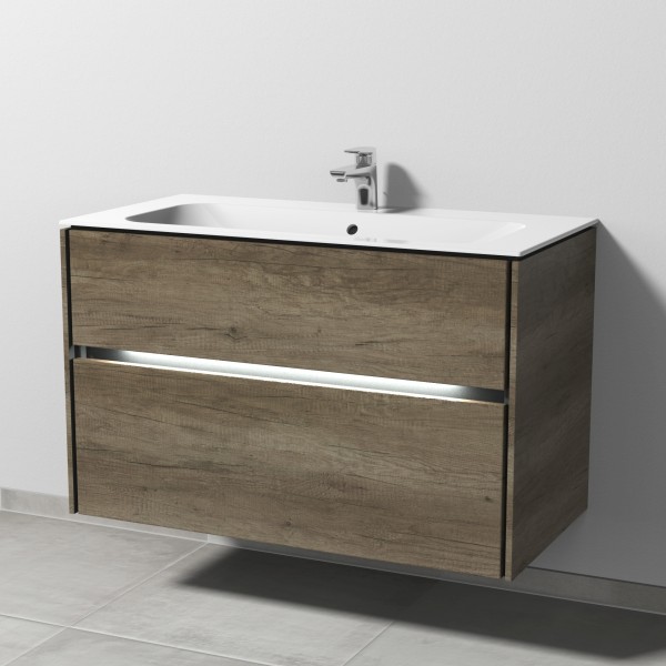 Sanipa Twiga Keramik-Set Finion mit 2 Auszügen und LED-Beleuchtung, Eiche-Nebraska, SL27137
