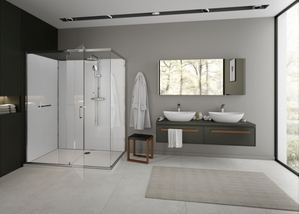 Hoesch Duschabtrennung nUnity Eckversion 1600x900 mit Flügeltüren und Armatur, 8629437.101401