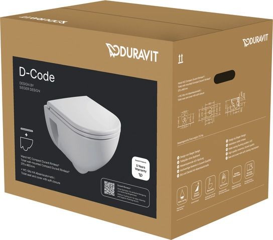 Duravit D-Code 2.0 WC-Set wandhängend Kompakt, Rimless (spülrandlos)