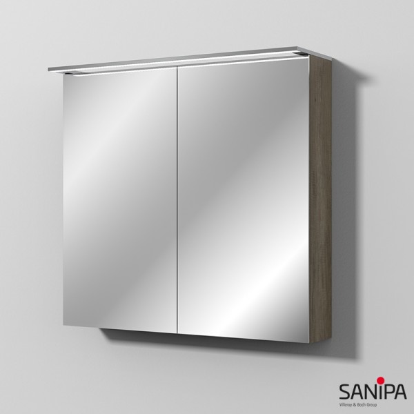 Sanipa Reflection Spiegelschrank MALTE 80 mit LED-Aufsatzleuchte, Eiche-Nebraska