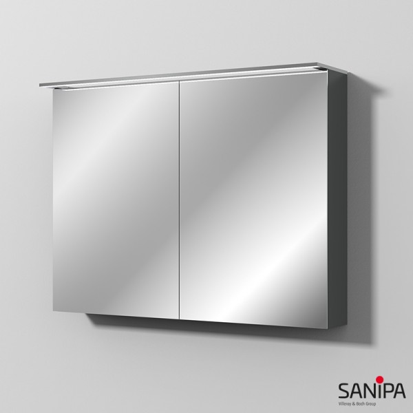 Sanipa Reflection Spiegelschrank MALTE 100 mit LED-Aufsatzleuchte, Anthrazit-Matt