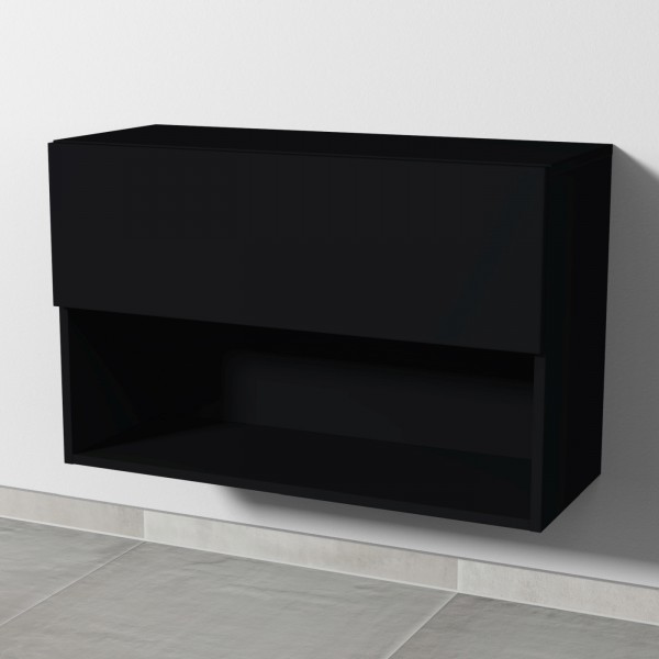 Sanipa 4balance Anbauschrank mit 1 Auszug und 1 offenem Fach, Schwarz-Matt, DL11908