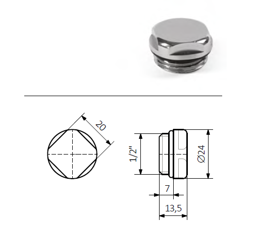 Terma Stopfen CYLINDER GZ 1/2" , TGIKST001, Silber