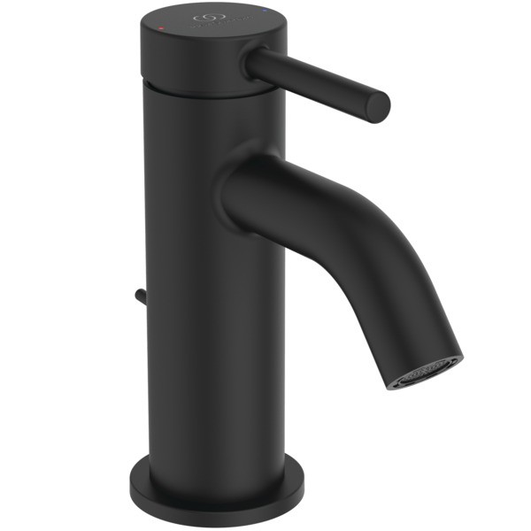 Ideal Standard Waschtischarmatur Ceraline Nuovo Ausladung 90mm m.Ablaufgarnitur Silk Black, BD845X