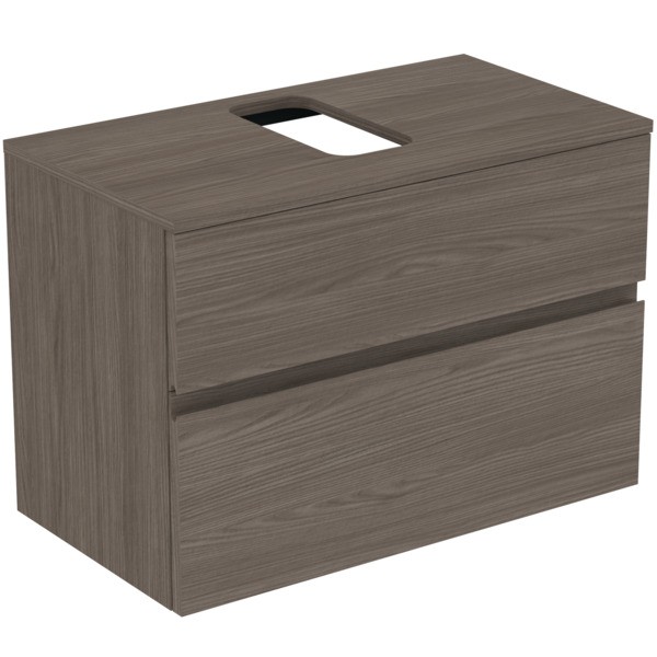 Ideal Standard Waschtischunterschrank Finesse Ausschnitt r/l 802x440x558mm 2 Auszüge Ulme dunkel, E3