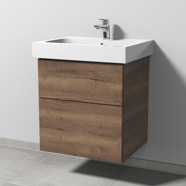 Sanipa 3way Waschtischunterbau zu Geberit iCon Waschtisch mit 2 Auszügen, Eiche-Tabak
