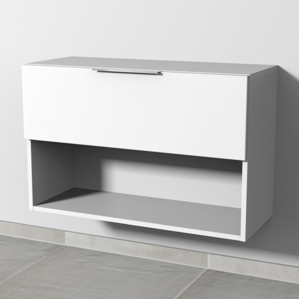 Sanipa 4balance Anbauschrank mit 1 Auszug und 1 offenem Fach, Weiß-Matt, DG11101