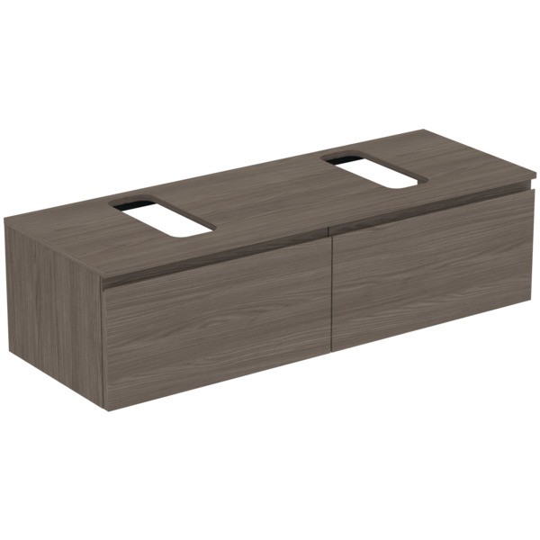 Ideal Standard Waschtischunterschrank Finesse Ausschnitt r/l 1402x505x378mm 2 Auszüge Ulme dunkel, E