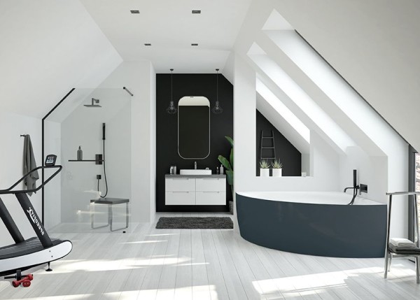 Hoesch Badewanne iSensi Eck 1500x1500 Monolith Überlauf, BiColor Weiß-Grau, 3947.112