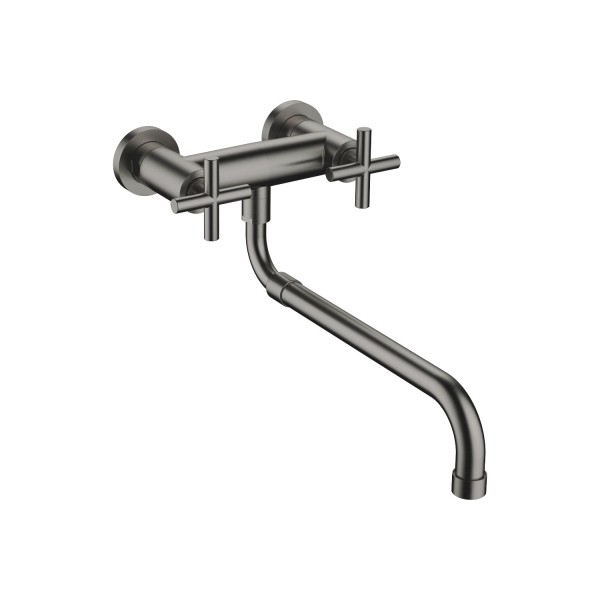 Dornbracht Wand-Brückenbatterie mit herausziehbarem Auslauf TARA 31151892 Dark Platinum gebürstet