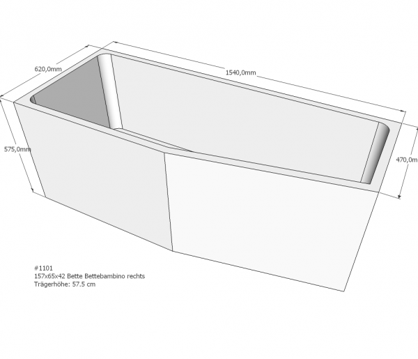 Neuesbad Wannenträger für Bette Bambino 157x65 Fußende re