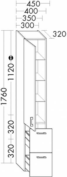 Burgbad Hochschrank Sys30 PG2 Echo 1760x350x320 Tectona Dekor Zimt, HSBC035LF3424