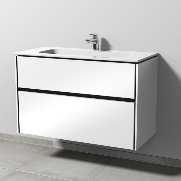 Sanipa Twiga Keramik-Set Design mit 2 Auszügen, Weiß-Glanz, SL24178