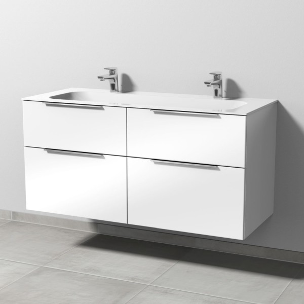Sanipa 3way Keramik-Set Finion Keramik-Doppelwaschtisch und Unterbau mit 4 Auszügen, Weiß-Glanz