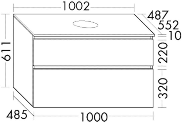 Burgbad Waschtischunterschrank Lin20 HGL 611x1002x552 Grau Hochglanz, WXOD100F5371