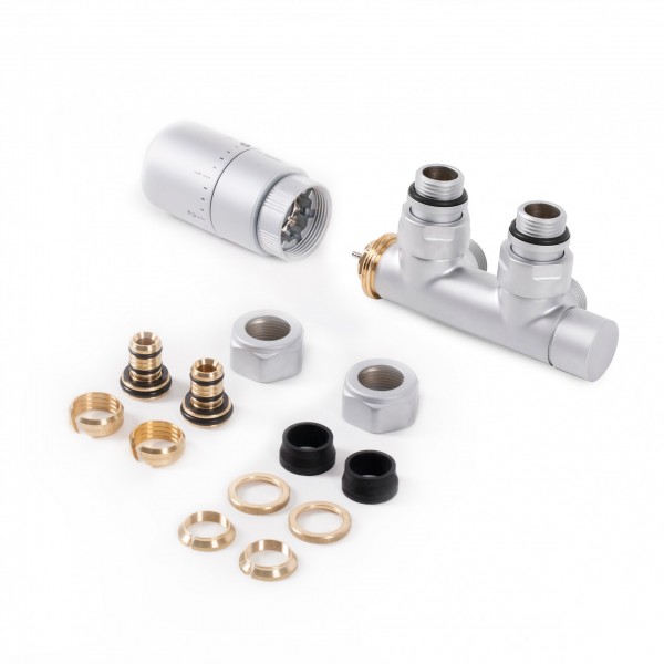 Terma Set Thermostat Verbundeckventill 50 mm CYLINDER GZ 1/2"-Ø16x2, Ø15 rechts, WRZT5G2-ST, Silbe