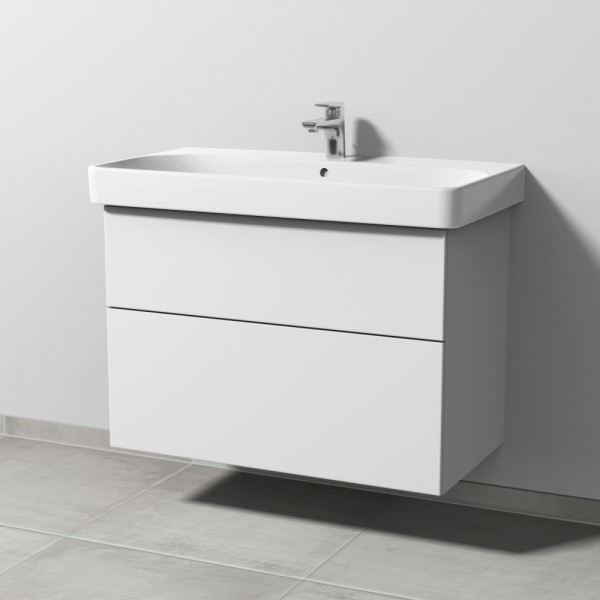 Sanipa 3way Waschtischunterbau zu Geberit Smyle Square Waschtisch mit 2 Auszügen, Weiß-Soft