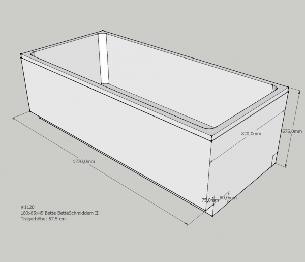 Neuesbad Wannenträger für Bette Schmiddem II 1800x850 Überl. schmale Seite