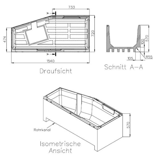 Neuesbad Wannenträger für Kaldewei Mini/Mini Star Nr.830/831 157x75 re