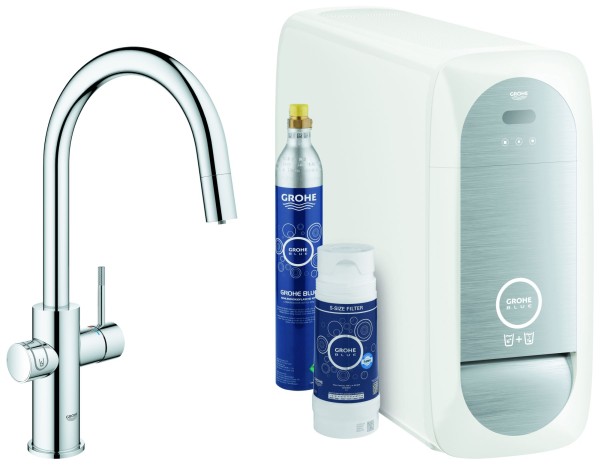Grohe Blue Home Starter Kit ausziehbarer Auslauf Bluetooth/WIFI C-Auslauf, chrom, 31541000