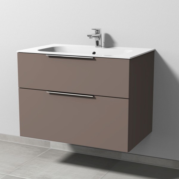 Sanipa 3way Keramik-Set Finion Keramik-Waschtisch und Unterbau mit 2 Auszügen, Taupe-Matt