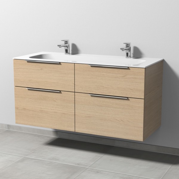 Sanipa 3way Keramik-Set Finion Keramik-Doppelwaschtisch und Unterbau mit 4 Auszügen, Eiche-Nordic
