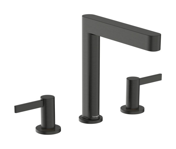 Hansgrohe Finoris 3-Loch Waschtischarmatur 160 mit Push-Open Ablaufgarnitur, Brushed Black Chrome, 7