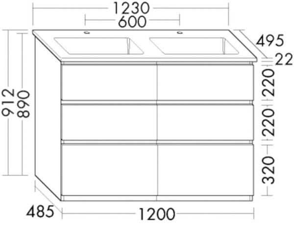 Burgbad Keramik Waschtisch-Set Lin20 Acryl/Lack Matt Dunkelgrau Matt/Schwarz Matt, SGHO123F5381C0038