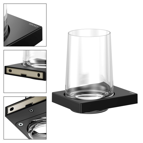KEUCO Edition 11 Black Selection Glashalter, schwarz matt, mit Echtkristallglas, 11150379000