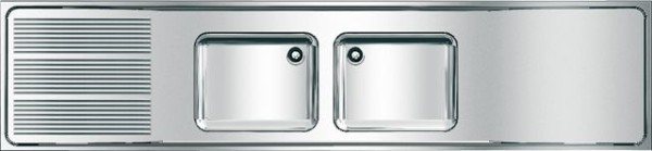 KWC Aquarotter Gewerbespüle, MAXIMA, Edelstahl, 2 Becken, 2600x432x600 mm, Tropfteil li, 2000057714