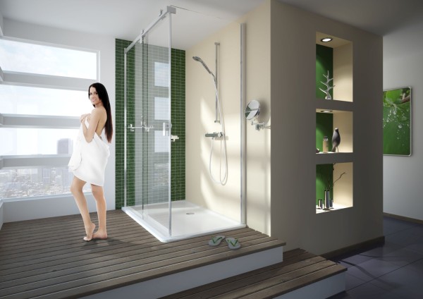 Hoesch Duschabtrennung Muna 2000x900 li. f. Ecke Everclean, Haltestange eloxal Silber, 9228623.10140