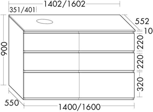Burgbad Waschtischunterschrank Lin20 Acryl/Lack Matt 900x1602x552 Salbeigrau Matt, SGRB160LF5930