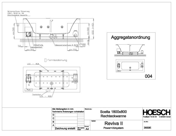Hoesch Whirlwanne Scelta Rechteck 1800x800