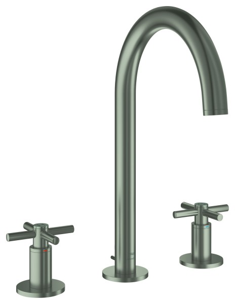 GROHE 3-Loch-Waschtisch-Batterie Atrio 20643 Rohrauslauf Kreuz-Griff satin steel, 20643MS0