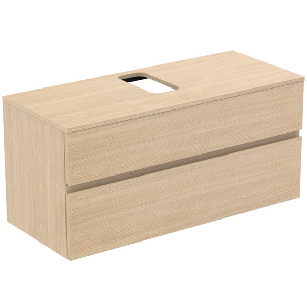 Ideal Standard Waschtischunterschrank Finesse Ausch.mitte 1202x505x558mm 2 Auszüge Eiche weiss, E350