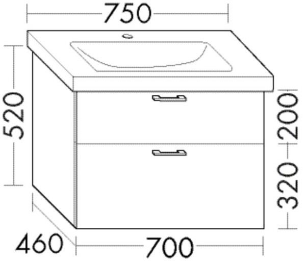 Burgbad Waschtischunterschrank zu Keramik Sys30 PG2 Echo 520x700x460 Eiche Dekor Silber, WXNV070F60
