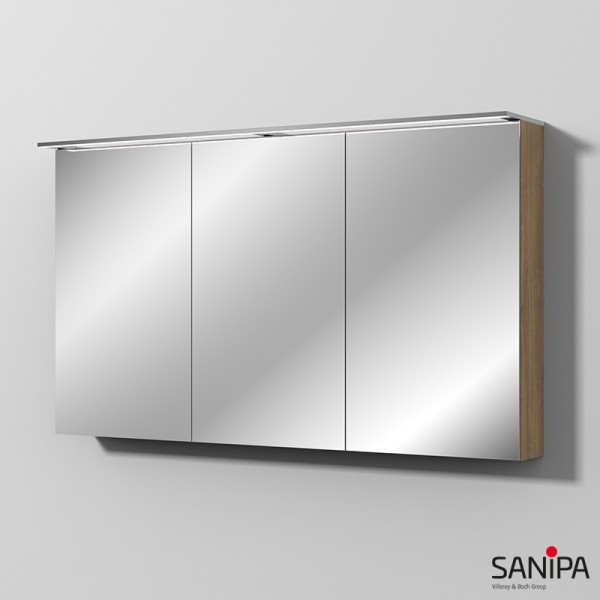Sanipa Reflection Spiegelschrank MALTE 130 mit LED-Aufsatzleuchte, Eiche-Kansas