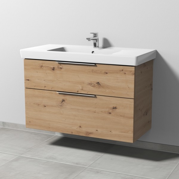 Sanipa 3way Waschtischunterbau zu Villeroy & Boch Subway 2.0 Waschtisch mit 2 Auszügen, Eiche Natura