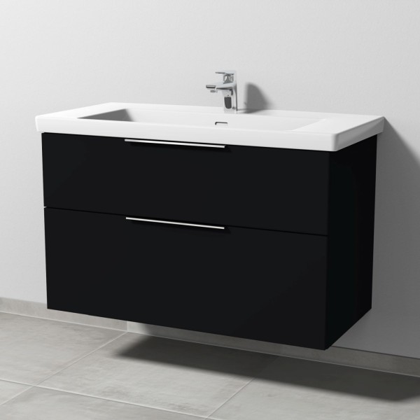 Sanipa 3way Waschtischunterbau zu Villeroy & Boch Subway 3.0 Waschtisch mit 2 Auszügen, Schwarz-Matt