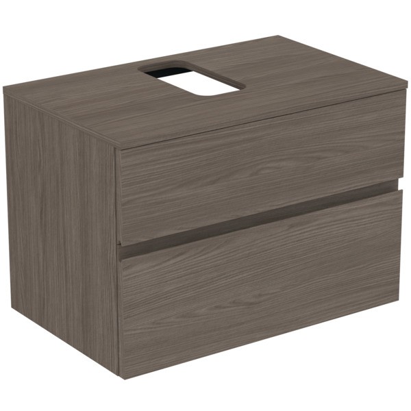 Ideal Standard Waschtischunterschrank Finesse Ausschnitt r/l 802x505x558mm 2 Auszüge Ulme dunkel, E3