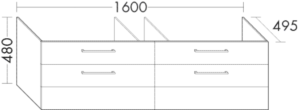 Burgbad Waschtischunterschrank Crono HGL 480x1600x495 Dunkelgrau Hochglanz, SEVJ160F1803