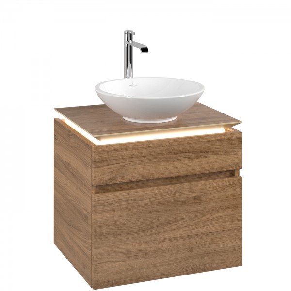 Villeroy & Boch Legato Waschbeckenunterschrank, mit Beleuchtung, 2 Auszüge, 600 x 550 x 500 mm, Kans