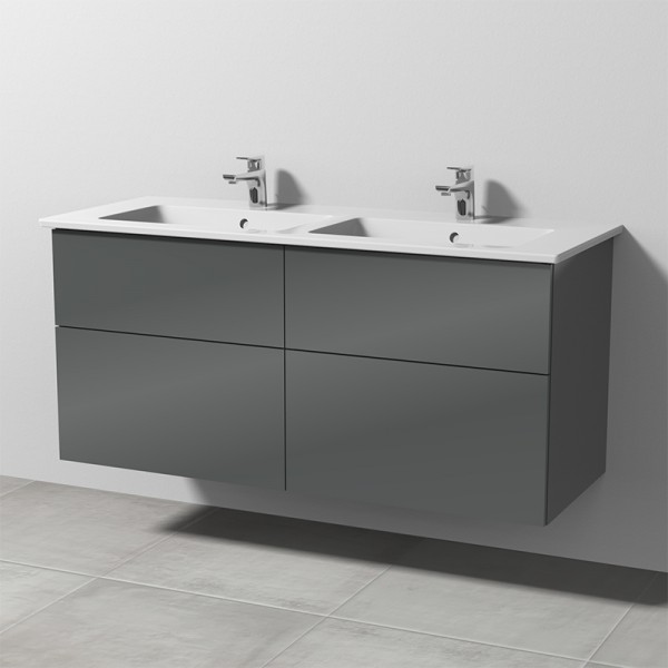 Sanipa 3way Keramik-Set Venticello Keramik-Doppelwaschtisch und Unterbau mit 4 Auszügen, Anthrazit-G