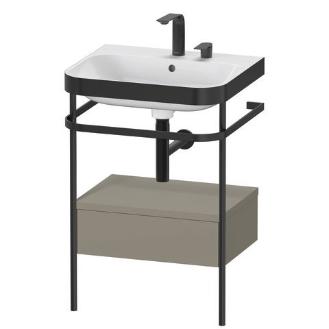 Duravit Happy D.2 Plus c-bonded Set mit Metallkonsole und Schubkasten Stein Grau Seidenmatt 575x490x
