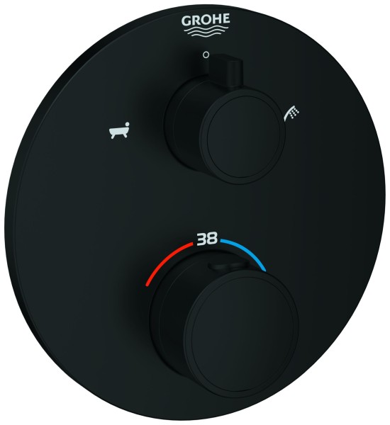 GROHE Thermostat-Wannenarmatur Grohtherm 102210 2 Abgänge FMS für 35604 rund matt black, 1022102430