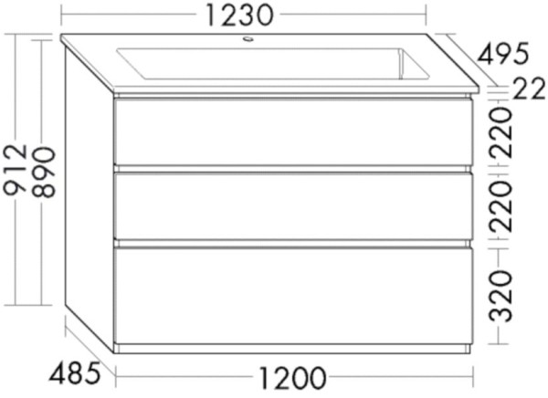 Burgbad Keramik Waschtisch-Set Lin20 Acryl/Lack Matt Sand Matt/Schwarz Matt, SGHG123F5376C0038