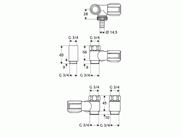 Schell NA-Ventil COMFORT mit RFV 3/4"chrom für Wandbatterien Anschluß re