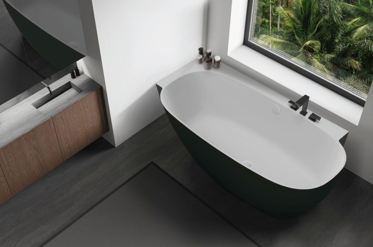 Hoesch Badewanne LaBrillante 1800x800 Ecke Links Weiß-Schwarz, mit Überlaufbefüllung, 4534.111 4534.111