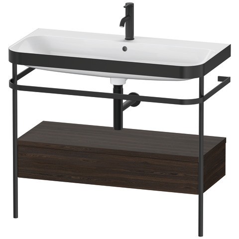 Duravit Happy D.2 Plus c-bonded Set mit Metallkonsole und Schubkasten Nussbaum gebürstet Matt 975x49