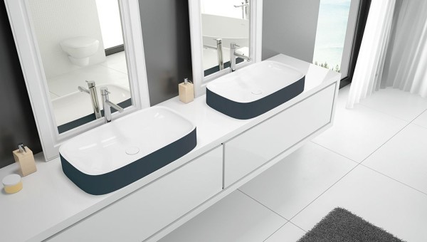 Hoesch Waschbecken LaSenia 700x400 Solique, BiColor Weiß-Schiefergrau, 4522.112